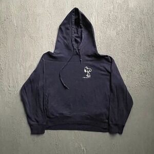 Snoopy Embroidered Hoodie Mens Medium Navy Blue Modern Uniqlo UT Peanuts